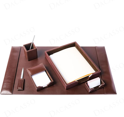 Dacasso Dark Brown Bonded Leather Luxury 6 Piece Desk Set - Blotter Pad & Desk Organization Essentials - Executive Decor and Surface Protector