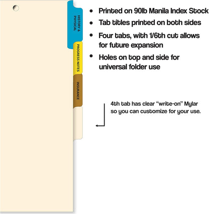 Doctor Stuff - Stock Medical Chart Dividers, 400 Sets of 4 Popular Healthcare Index Tabs, Side Tab, 9" x 11", File Folder Organizer for Nursing Patient Charts and Medical Records