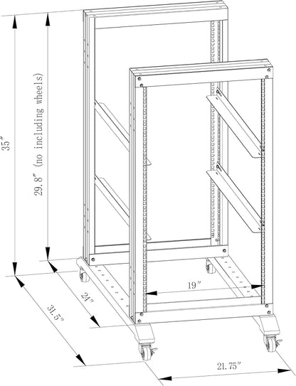 15U Server Rack/4-Post 19in Network Rack/Open Frame Rack with Wheels, Heavy-Duty Frame Cabinet/Adjustable Depth 24-22in GLOBALRACK(4POST-800-15U)