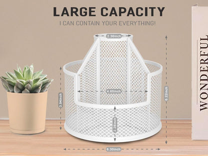 Sturdy Rotating Pen Holder, Cute Metal Pencil Holder, Large Mesh Pen Organizer for Desk, Premium Friendly Office Desk Accessories & Workspace Organizers, White