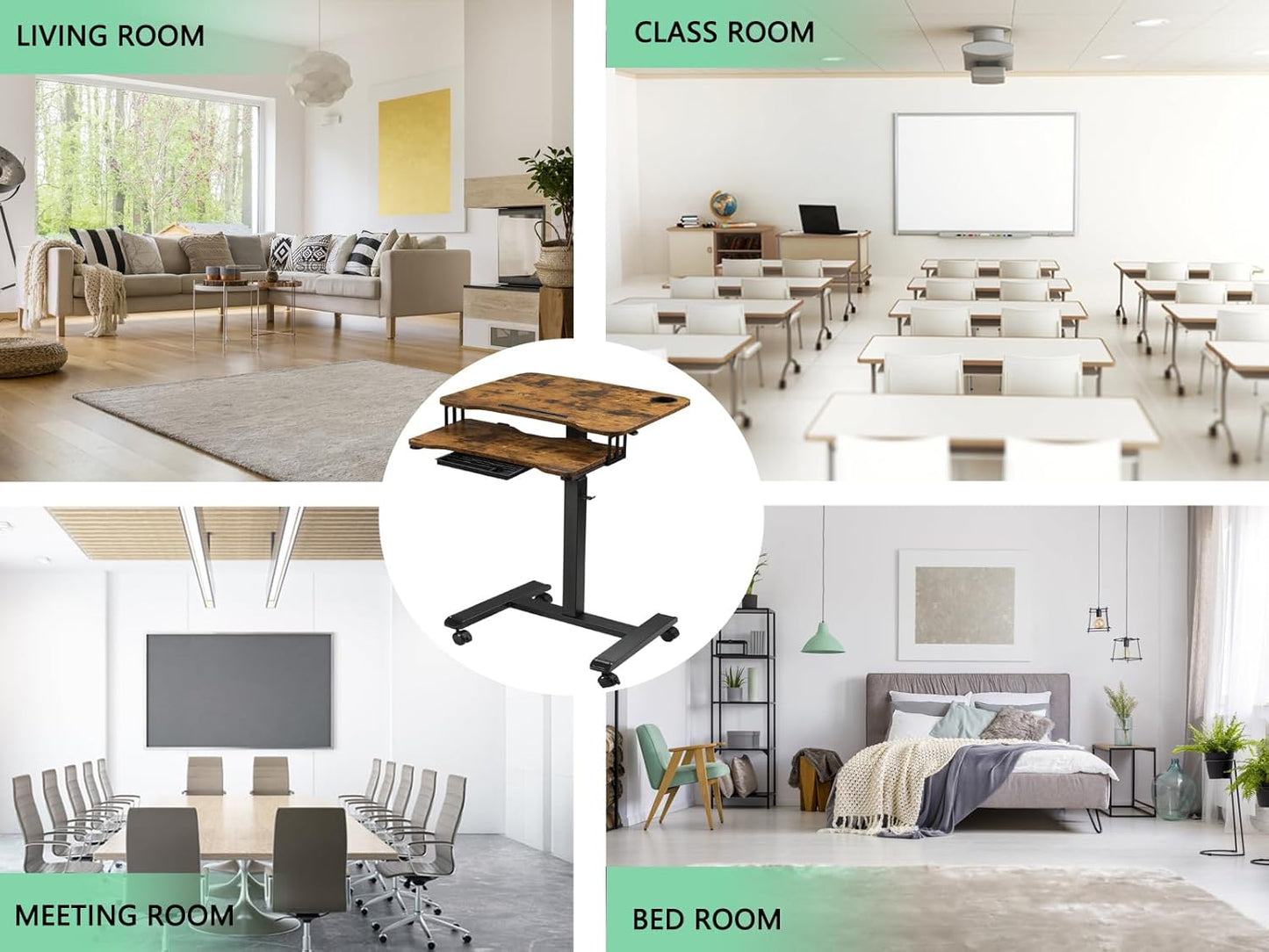 ETHU Mobile Standing Desk with Keyboard Tray,Computer Workstation, Height Adjustable Laptop cart on Wheels Rolling Desk for Home Office(Walnut)