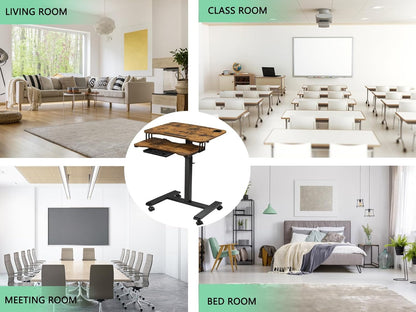 ETHU Mobile Standing Desk with Keyboard Tray,Computer Workstation, Height Adjustable Laptop cart on Wheels Rolling Desk for Home Office(Walnut)