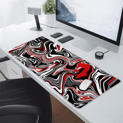 Black Red Swirl Gaming Mouse Pad XXL Gray Marble Grey Fluid Design Extended Large Mat Mousepad Desk Pad Non-Slip Rubber Base Stitched Edge Keyboard Pad Playmat for Computer,35.4×15.7 Inch