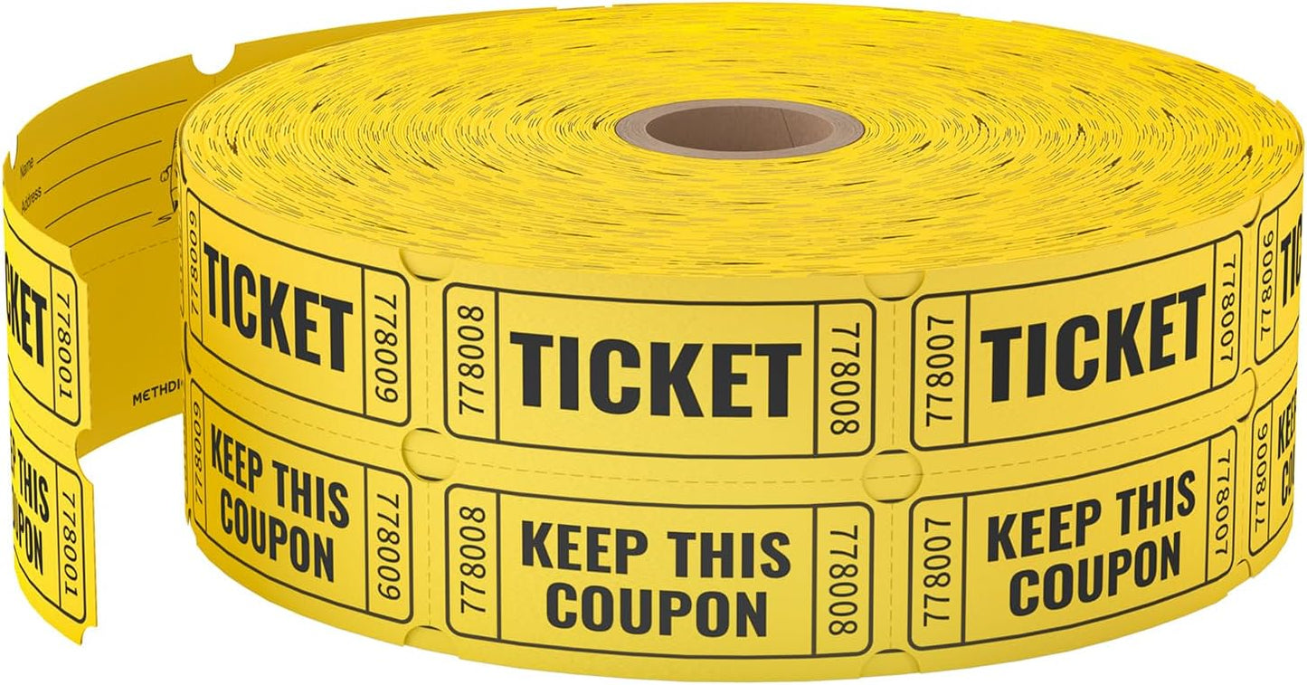 2000 Methdic Golden Raffle Tickets (4 Color Selection), Double Roll, Ticket for Events, Entry, Class Reward, Fundraiser & Prizes