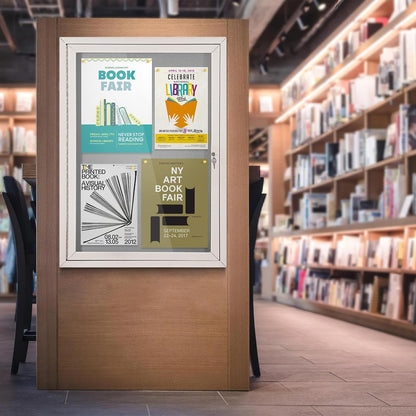 Outdoor Bulletin Board Weatherproof 36x24 in,Enclosed Bulletin Board with Locking Door, Wall Display Case for Office School Home Commercial, Silver Aluminum Frame, Gery Felt