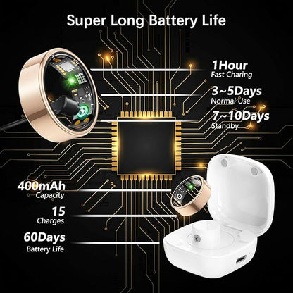 Smart Health Ring for Women Men, Fitness Tracker Ring with Heart Rate, Blood Oxygen, Sleep Tracker, Step Tracker, No Subscription Fee, IP68 Waterproof Smart Ring for iphone & Android (Rose Gold, 14#)