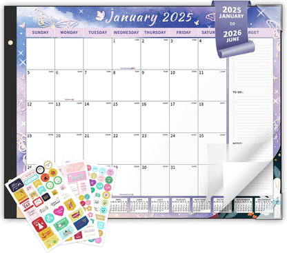Ospelelf Desk Calendar 2025-2026 Large 22"x17" Monthly Planner Pad with Protective Cover 18 Months Butterfly Floral