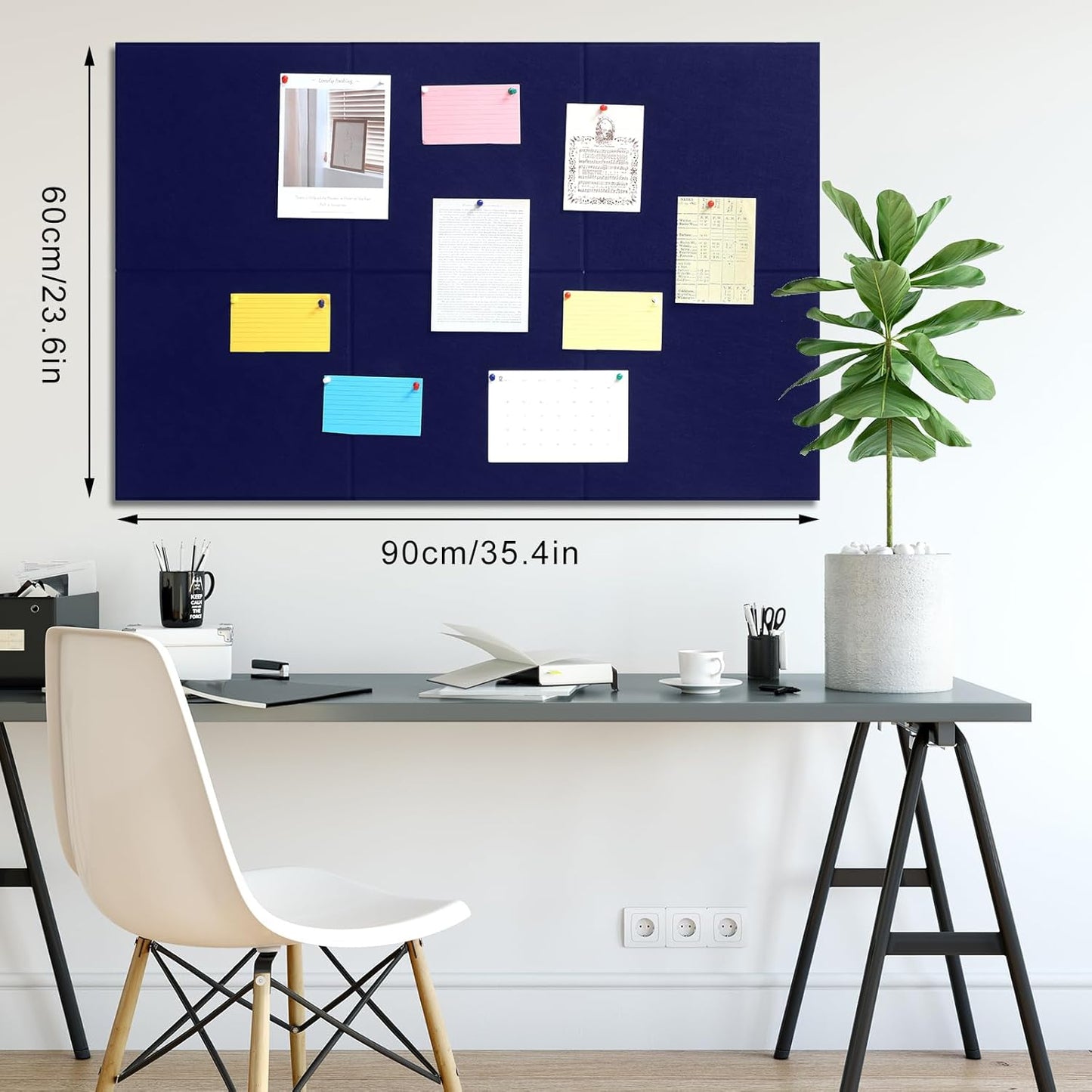 Large Cork Board 36" x 24", 6 Pack Felt Wall Tiles with Colored Pushpins, Bulletin Board with Removable Self-Adhesive Strips, Pin Board Cork Boards for Walls Office Home-Dark Blue