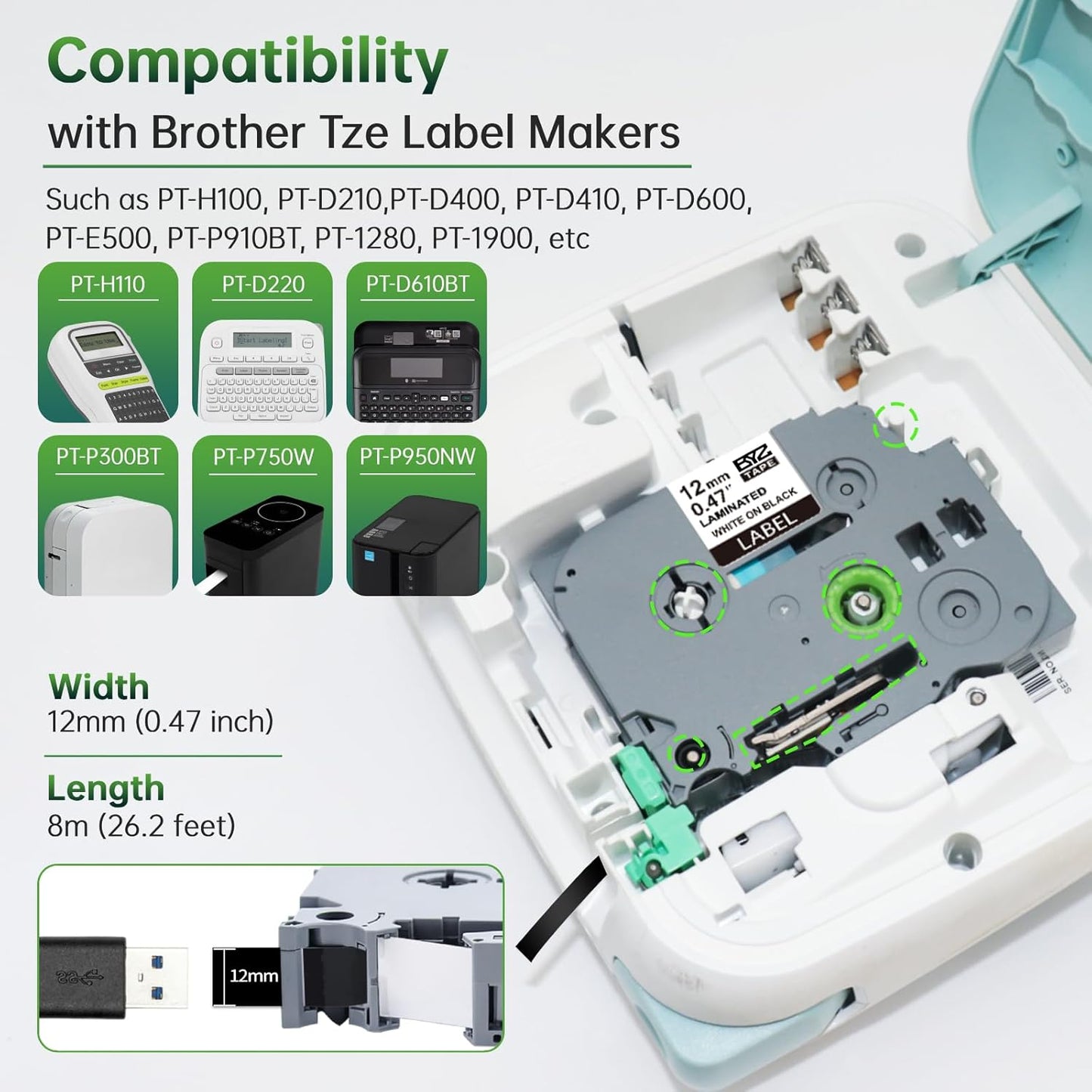 BOYEEZON 4Pack TZe-335 Label Tape Replacement for Brother P Touch TZe-335 Label Tape White on Black TZe TZ Tape 12mm 0.47 Laminated Black Label Maker Tape TZ-355 for Ptouch PTD210 PTD400 PTD410 PTD600