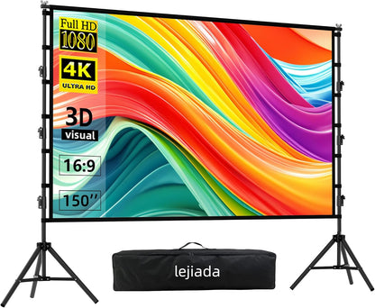 150'' Portable Projector Screen with Stand, 4K HD Outdoor Movie Screen, 10-Year Exchange