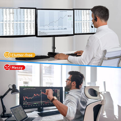 suptek Triple Monitor Mount for Most 17 to 32 inch Screens,Gas Springs Adjustment Triple Monitor Desk Mount Stand with Clamp & Grommet Kit,Black(MD8003)