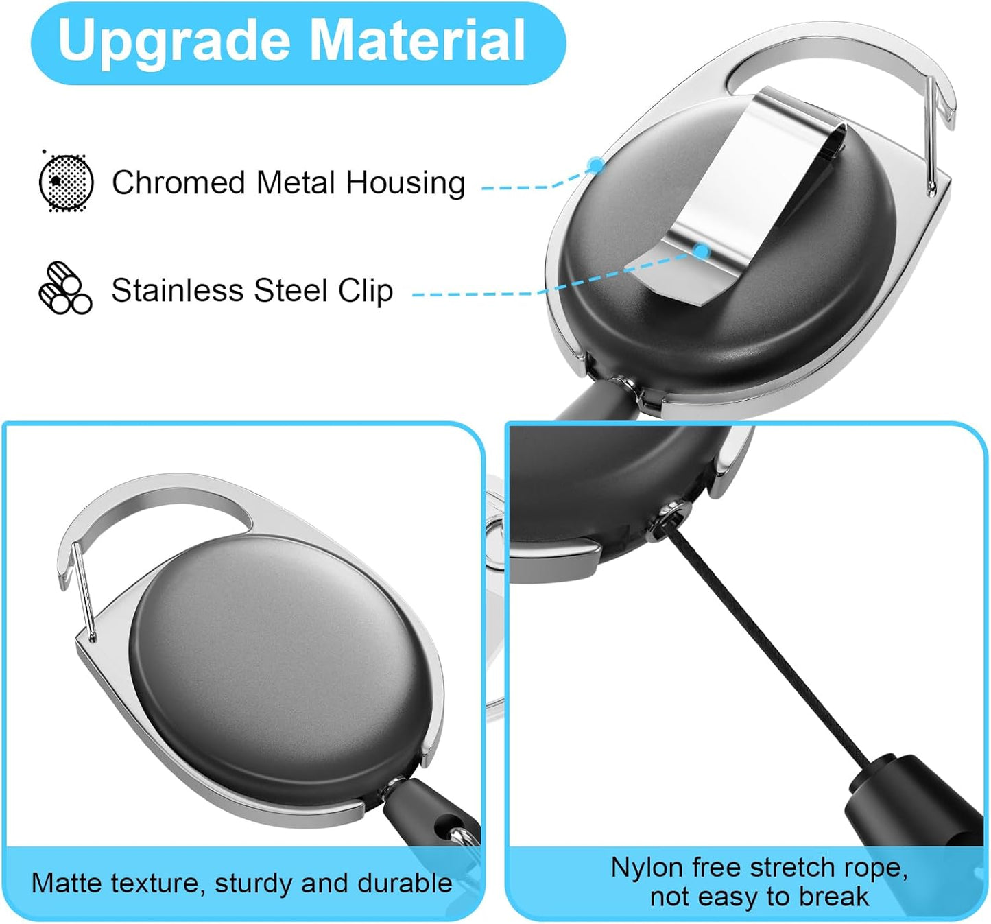 Retractable Badge Holder with Carabiner Reel Clip and Key Ring for ID Card Key Keychain Holders Black 30 Pieces