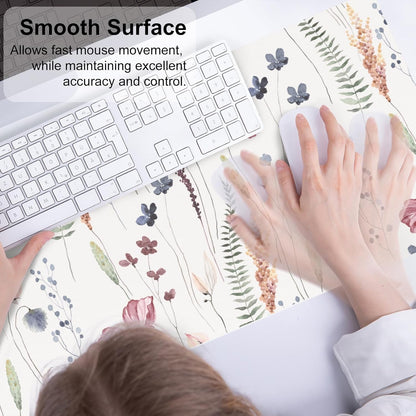 QiyI Large Mouse Pad, Cute Flower Desk Mat for Desktop, Women Girls Floral Office Décor Accessories, PU Leather Waterproof Big Gaming Mousepad, Wildflowers Desk Pad Computer Mat, 31.5" x 11.8"