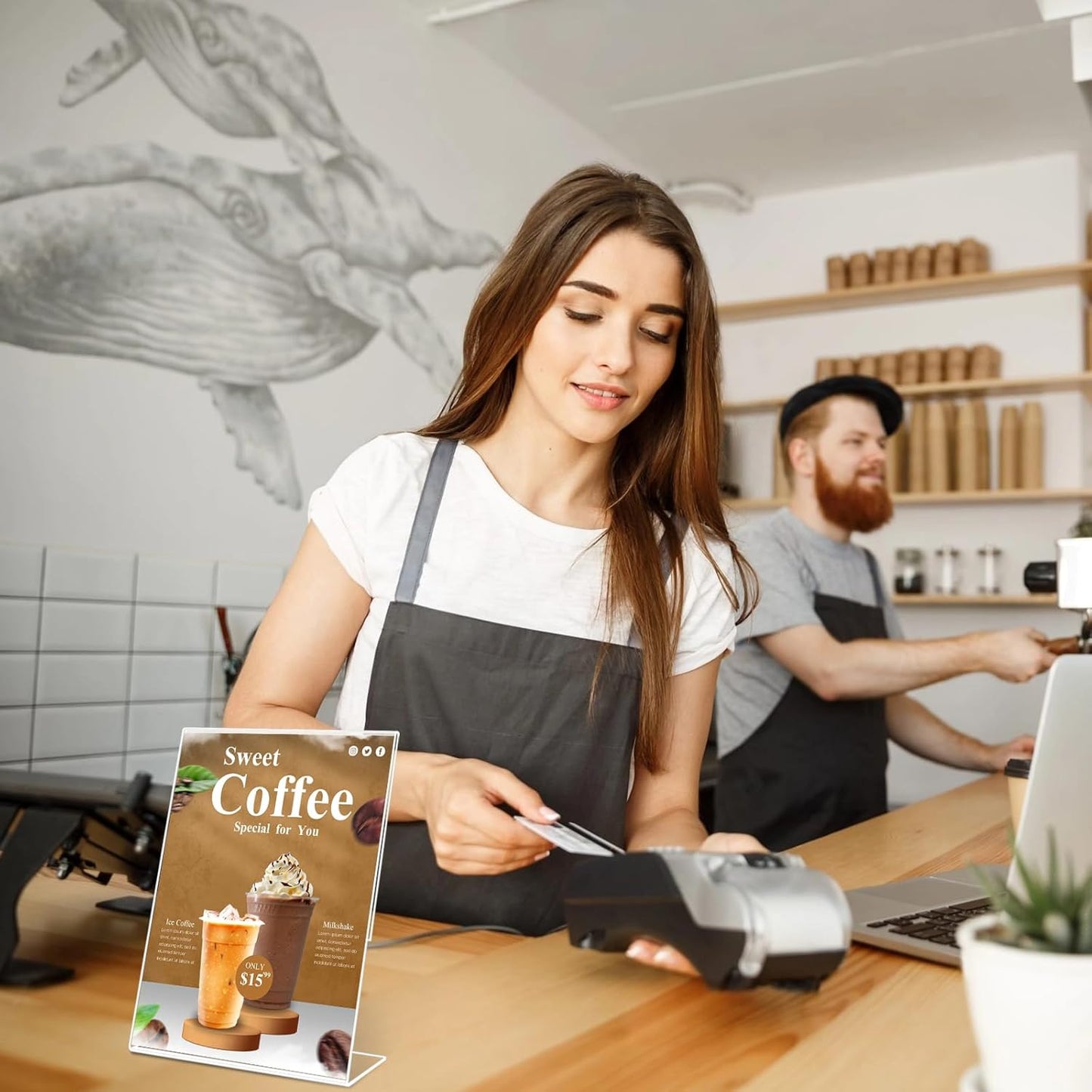 8Pack Slanted Back Acrylic Sign Holder 4 x 6Inches，Clear Plastic Sign Holder Paper Photo Display，Menu Table Top Desktop Stand，Clear Picture Frame，Flyer Holder(Vertical)