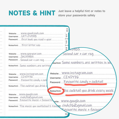 Password Book with Alphabetical Tabs – Hardcover Internet Address & Password Organizer – Password Keeper Notebook for Computer & Website – 7 x 10" Log-in Password Journal w/Thick Paper (Turquoise)