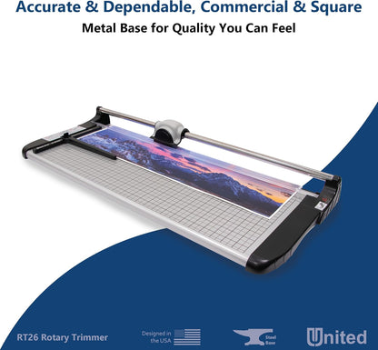United Office Products RT26 Commercial Rotary Paper Trimmer, Sturdy Metal Base, 26" Cut Length, 15 Sheet Capacity, Paper Cutter for Offices, Schools and Crafts
