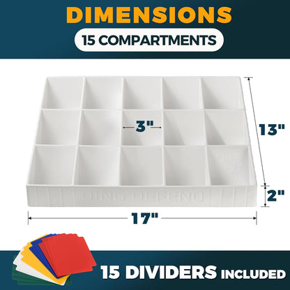 Card Sorting Tray - Stackable Trading Cards Organizer, 15-Compartment Sorter Tray for Organizing Raw Cards, Sleeved Cards or Toploaders– Includes 15 Trading Card Dividers, White