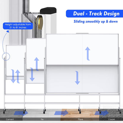 Dry Erase Whiteboard Height Adjustable, 72x60 inches Large Standing Easel White Board on Wheels, Mobile Magnetic Rolling White Board for Office Home Classroom, School Supplies for Teaching