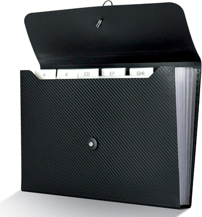 7 Pocket Expanding File Folder with Tab Inserts, Accordian File Organizer Document Receipt Organizer, Accordion Folder File Keeper A4 Letter Size, for School Home Office, Black