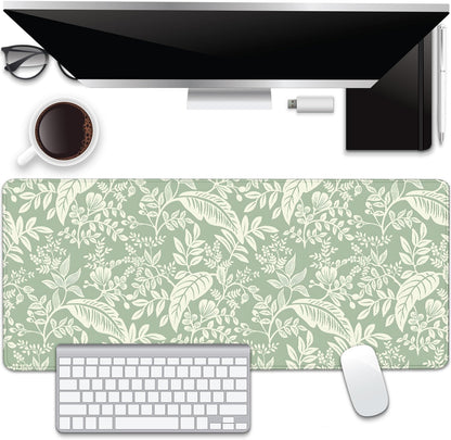 Green Plants Desk Pad Mouse Pad,Large Natural Fresh Mouse Mat with Stitched Edges,Non-Slip Rubber Base Elegant Mousepad for Office PC Keyboard Laptop and Home Work Desk Mat(27.5X11.8 in)