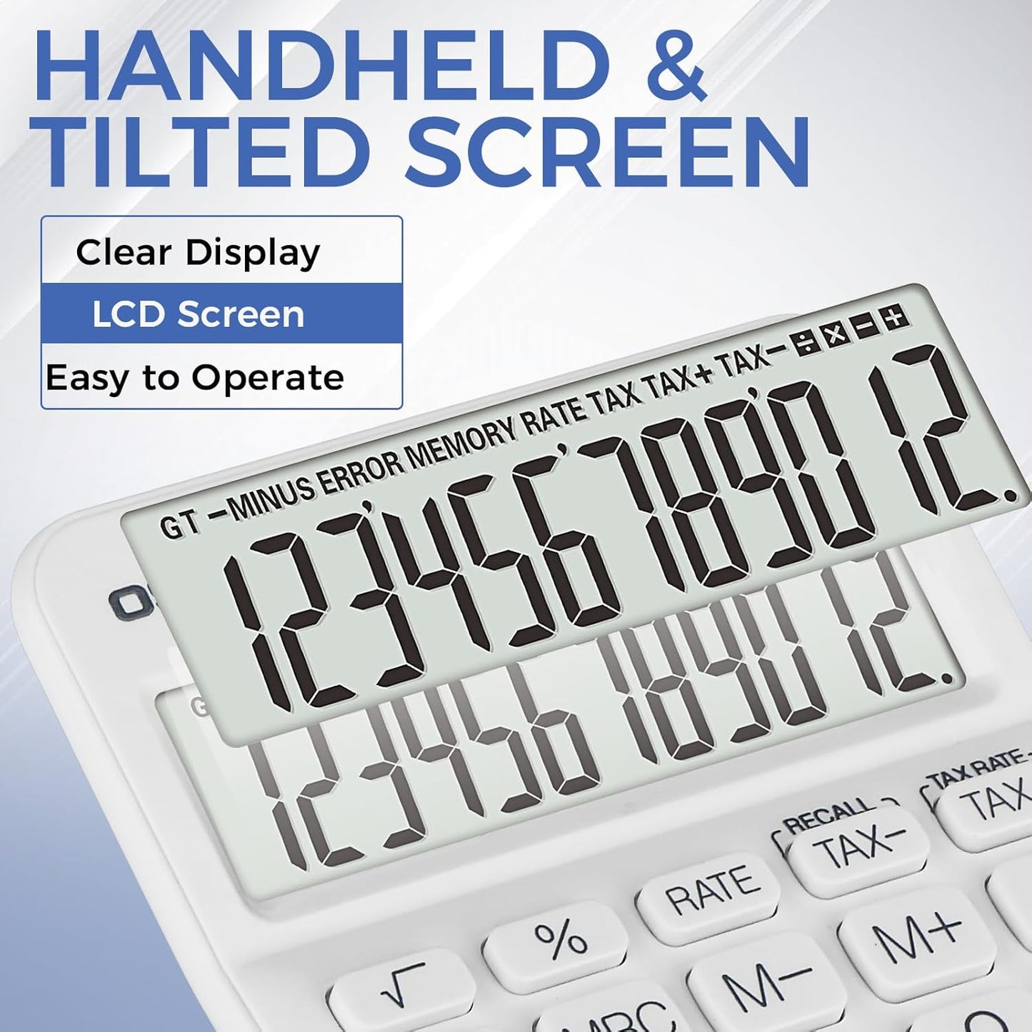 Pendancy Pocket Small Size Desk Calculator, 12 Digit Large LCD Display, Basic Tax Function Handheld Desktop Calculator with Solar Battery Dual Power, for Office, School, Business OS-12T (White)