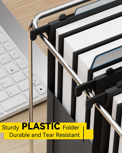 Ansook Plastic High Capacity Hanging File Folders,Heavy Duty 4”Expansion Accordian Pocket,Staggered Tabs with Movable Dividers, Extra Wide,Letter Size,Hanging Organizer for Filing Cabinet,6 Pack,Black