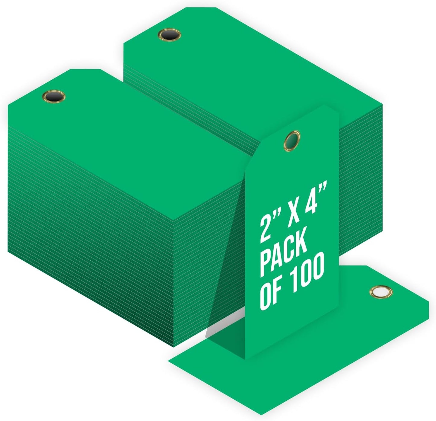 Tags 4 Less 15 Mil Waterproof Plastic Tags, Pack of 100 – 2” x 4” Heavy Duty Plastic Tags for Labeling, Outdoor Tagging, Equipment Labeling, Luggage, Valves & More (Dark Green)