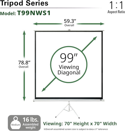 Elite Screens Tripod Series, 99-INCH 1:1, 16:9, 4:3 Adjustable Multi Aspect Ratio Portable Indoor Outdoor Projector Screen, 8K / 4K Ultra HD 3D Ready, US Based Company 2-Year Warranty, T99NWS1 -White