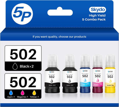 502 T502 Ink Refill Bottles Compatible for ET2760 ET2750 ET-3760 ET-2850 ET-15000 ST-4000 ST-2000 ET-3710 ET-3850 ET-3750 ET-4850 ET4750 ET2700 ST3000 ET3700 Printer(5 Pack)