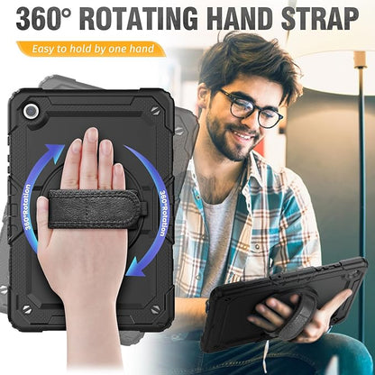 HXCASEAC Case for Samsung Galaxy Tab A9+ Plus 11 Inch, Protective with Screen Protector/Hand Strap/Pen Holder, Sturdy Shockproof for Samsung A9 Plus Tablet Case SM-X210 SM-X216 SM-X218 - Black