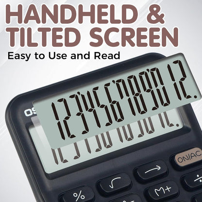 Pendancy Small Desk Calculator Cute, 12 Digit LCD Display, Basic Function, Auto-Sleep, 4.7"x2.9" Pocket-Sized Design Handheld Calculators Desktop, for Office, School, Business & Travel(OS-P1 Black)
