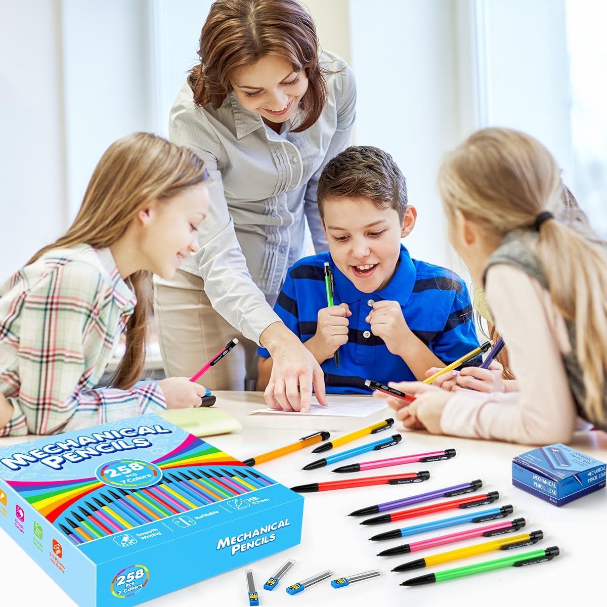 BainGesk Mechanical Pencils, 0.7mm Medium Point, HB #2 Lead, 210 Pack Bulk Mechanical Pencils and 48 Tubes Refills, Assorted Colored Barrels, Office School Supplies