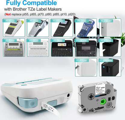 5PK TZe-231 Label Maker Tapes Compatible with Brother P Touch Label Tape TZe231, TZ-231 12mm 0.47 Laminated White Refills Use for Brother PT-H110 D210 D220 D400 D600 PT-1900/1910