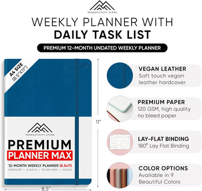 Undated, 2025 Planner, 8.5" x 11" - The #1 Productivity Planner to Achieve Your 2025 Goals - Planner 2025-2026 by PRODUCTIVITY STORE (A4, NAVY BLUE)