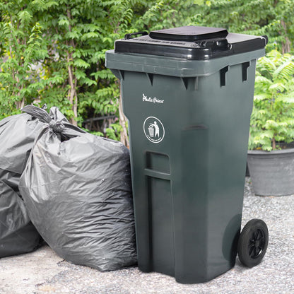 32 Gallon Trash Can with Wheels Rollout, Commercial Outdoor Trash Can Heavy-Duty Outside Garbage Can with Wheels, Gray