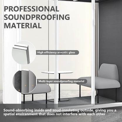 Office Sound Booth with Audio Privacy - Portable Soundproof Booth Includes White Frame with Curved Corners,Soundproof Room with Light,Fans, Magnetic Door Lock for Negotiation Room (90.55IN)