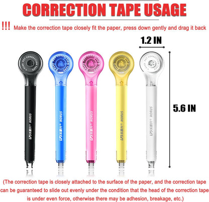 5pcs Correction Tape Pen, White, 1/5" x 236", Push-pull Protectiv