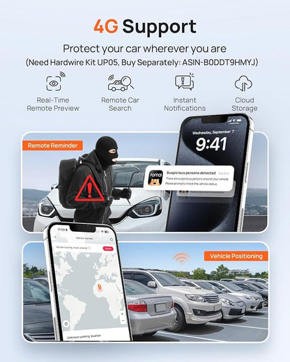 70mai A810 4K Dash Cam Front and Rear, Dual Dash Camera for Cars with Starvis 2 HDR Night Vision, 4G LTE Support, ADAS, Built in GPS & WiFi, 24/7 Parking Mode, AI Motion Detection, Time-Lapse