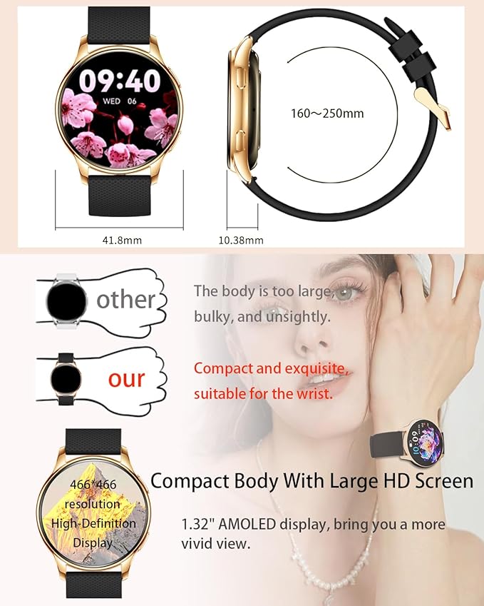 Smart Watches for Women Men, 1.3" Fitness Tracker Watch with Heart Rate/Sleep Monitor/Spo2/100+ Sports/Bluetooth Call/DIY Watch Face, Smartwatch for Android Phones/iPhone (Black)