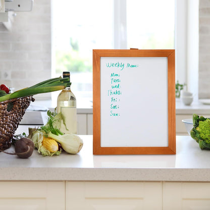 Chuangdi Desktop Dry Erase Board Whiteboard with Stand 14 x11 Desktop Whiteboard Wooden Frame White Writing Board with 8 Pcs Marker Pens 1 Magnetic Eraser for School Office Restaurant Menu Supplies