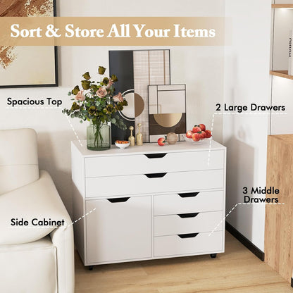 Giantex File Cabinet, Rolling Lateral Filing Cabinet with 2 Large Drawers, 3 Small Drawers, Wheels, Load 220 Lbs, Office Craft Storage Organization, Mobile Storage Organizer, Printer Stand