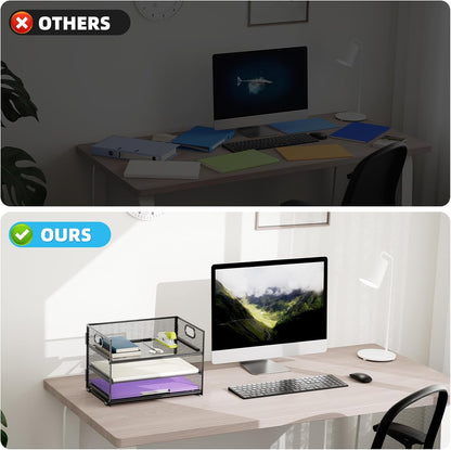 Marbrasse 3 Tier Paper Organizer Letter Tray, Mesh File Organizer with Handle, Paper Sorter Desk Organizer for Home Office Supplies - 2p