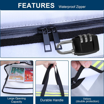 fireproof document pouch (16" x 12" x 5") silicone coated, combination lock office out bag, fireproof money pouch (8.75" x 6.0") for cash, coins, credit cards, passport and other valuables