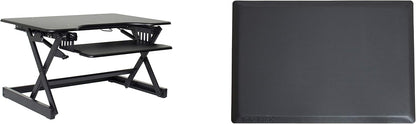 Rocelco 32" Height Adjustable Standing Desk Converter BUNDLE - Sit Stand Computer Workstation Riser with Anti Fatigue Mat - Dual Monitor Retractable Keyboard Tray Gas Spring - Black (R EADRB-MAFM)
