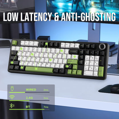 EPOMAKER X Aula F99 PRO Wireless Gaming Keyboard with 8000mAh Battery, Hot Swappable Creamy Keyboard, 2.4GHz/Type-C/BT5.0, NKRO, RGB Backlit for Win/Mac/Gaming (Black&White&Green)