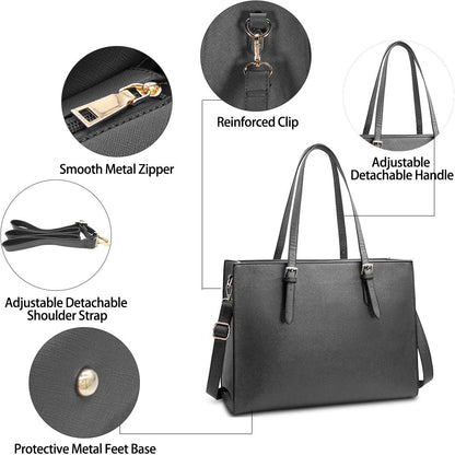 Laptop Bag for Women Waterproof Lightweight Leather 15.6 Inch Computer Tote Bag Business Office Briefcase Large Capacity Handbag Shoulder Bag Professional Office Work Bag 15.6 Inch Grey