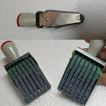 WANLIAN 7-Digit Adjustable Date Stamp - Customizable 0-9 Numbers & Symbols,numbering Tool for Packaging, Office, Labels, Code, 43x7mm Imprint, Gray-Red