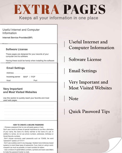 Password Keeper Book with Colorful Alphabetical Tabs, Hardcover Password Log-Book for Internet Password and Website Address, 5.8"×8.4" Password Notebook for Home Office (Sienna)