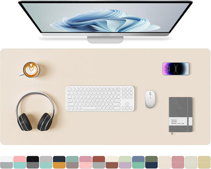 Aothia Double-Sided PU Leather Desk Pad - Non-Slip Large Mouse Pad & Desk Mat for Office, Home - Waterproof, Easy to Clean, Durable Dual-Sided Surface (31.5" x 15.7", Milk White)