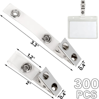 Happy Trees 300pc Metal Badge Clips with Strap Clear ID Strap Clip Adapter